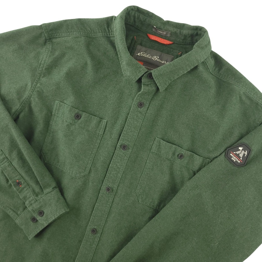 Eddie Bauer Mountain Ops Shirt Mens 2XL Green Long Sleeve Flannel Button Up
